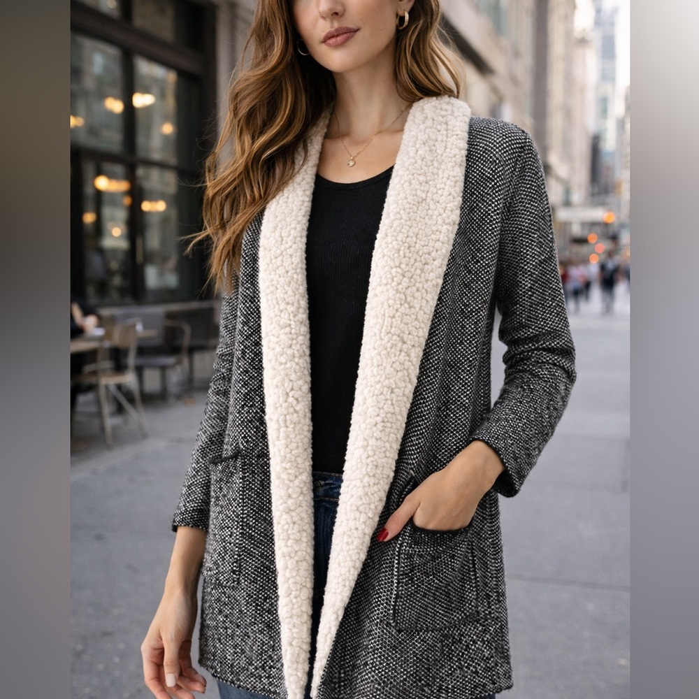 Style & Co. Gray and Cream Open Front Sweater